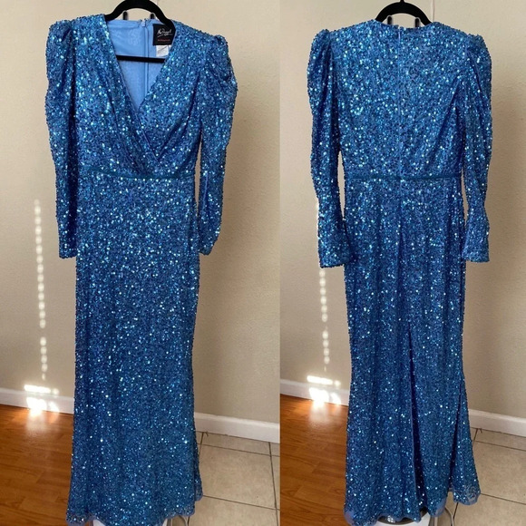Mac Duggal blue sequin gown dress size‎ 2new without tags - Picture 3 of 16
